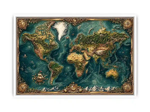artistic world map textured wall art teal earthy vintage canvas decor