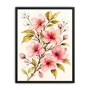 delicate cherry blossom floral wall art in soft pink watercolor style elegant botanical canvas for modern home decor