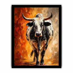 modern bull painting wall art textured animal canvas orange background decor
