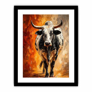 modern bull painting wall art textured animal canvas orange background decor