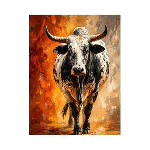 modern bull painting wall art textured animal canvas orange background decor
