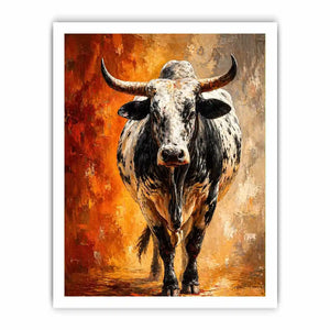 modern bull painting wall art textured animal canvas orange background decor