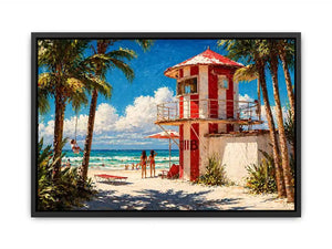 tropical beach lifeguard tower wall art coastal ocean canvas summer decor
