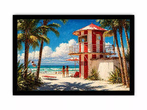 tropical beach lifeguard tower wall art coastal ocean canvas summer decor