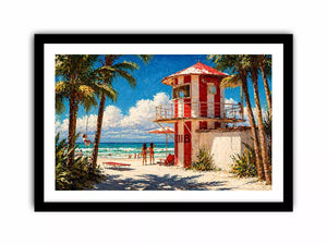 tropical beach lifeguard tower wall art coastal ocean canvas summer decor