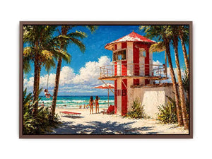 tropical beach lifeguard tower wall art coastal ocean canvas summer decor