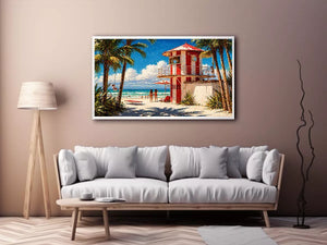 tropical beach lifeguard tower wall art coastal ocean canvas summer decor