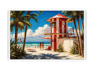 tropical beach lifeguard tower wall art coastal ocean canvas summer decor