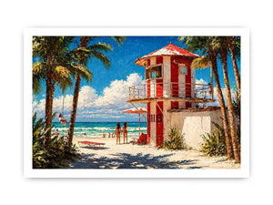 tropical beach lifeguard tower wall art coastal ocean canvas summer decor