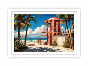 tropical beach lifeguard tower wall art coastal ocean canvas summer decor