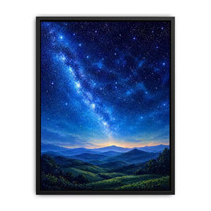 starry night sky landscape wall art dreamy blue canvas peaceful decor