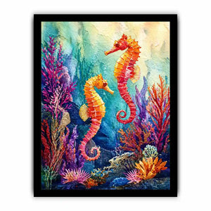 watercolor seahorse wall art coastal ocean coral canvas decor