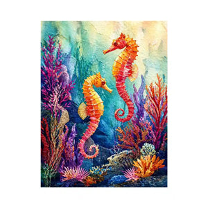 watercolor seahorse wall art coastal ocean coral canvas decor