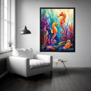 watercolor seahorse wall art coastal ocean coral canvas decor