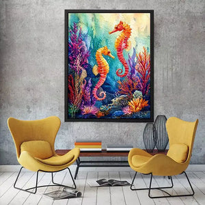 watercolor seahorse wall art coastal ocean coral canvas decor