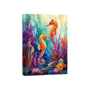 watercolor seahorse wall art coastal ocean coral canvas decor