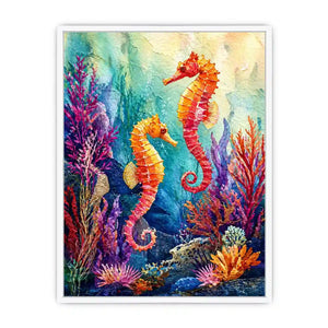 watercolor seahorse wall art coastal ocean coral canvas decor
