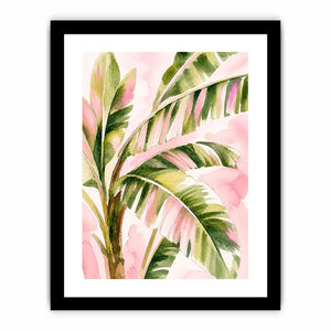 tropical palm leaves wall art in blush pink and green watercolor style elegant botanical canvas for modern home decor