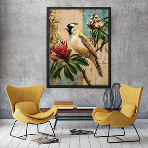 Botanical Magpie Bird Wall Art | Vintage Floral Nature Canvas