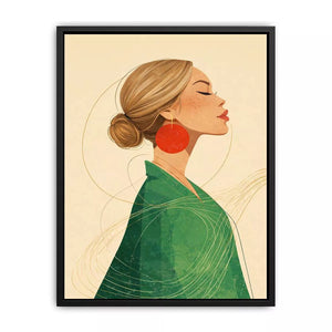 Minimalist woman portrait with red earring modern canvas wall art