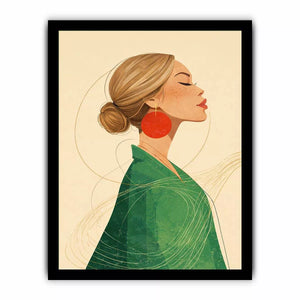 Minimalist woman portrait with red earring modern canvas wall art