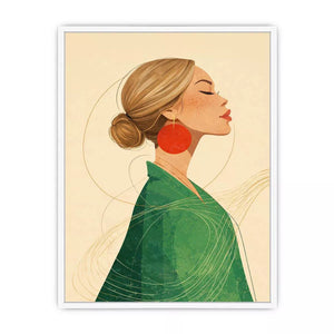 Minimalist woman portrait with red earring modern canvas wall art