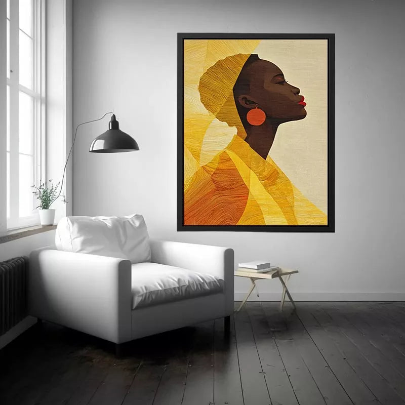 Modern African woman portrait in yellow tones canvas wall art