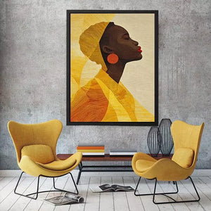Modern African woman portrait in yellow tones canvas wall art