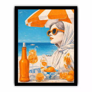 Coastal woman with orange sunglasses beach canvas wall art