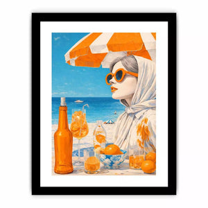 Coastal woman with orange sunglasses beach canvas wall art