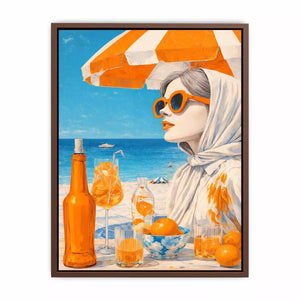 Coastal woman with orange sunglasses beach canvas wall art