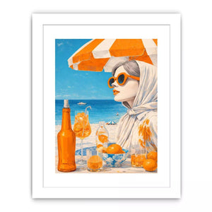 Coastal woman with orange sunglasses beach canvas wall art