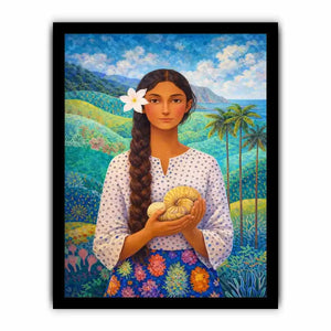 Tropical woman portrait with floral landscape canvas wall art