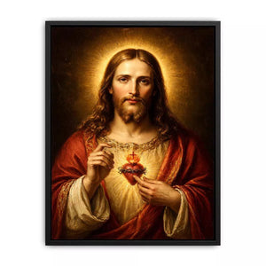sacred heart jesus portrait wall art canvas with golden halo religious christian painting for home decor