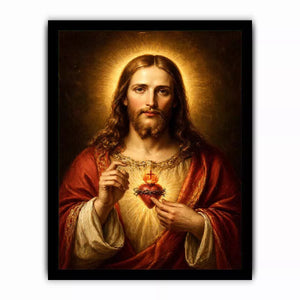 sacred heart jesus portrait wall art canvas with golden halo religious christian painting for home decor