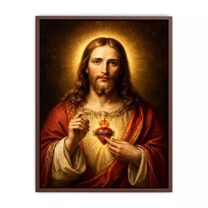 sacred heart jesus portrait wall art canvas with golden halo religious christian painting for home decor