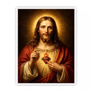 sacred heart jesus portrait wall art canvas with golden halo religious christian painting for home decor