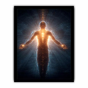 piritual energy body wall art canvas glowing human silhouette with golden aura meditation decor