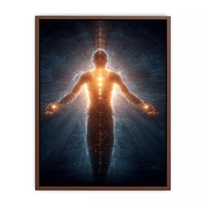 piritual energy body wall art canvas glowing human silhouette with golden aura meditation decor