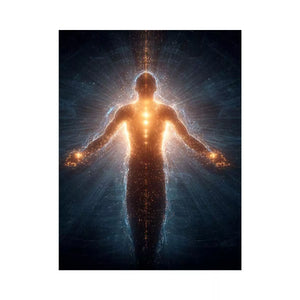 piritual energy body wall art canvas glowing human silhouette with golden aura meditation decor