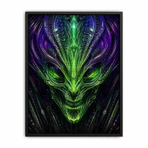abstract alien wall art canvas futuristic green neon sci fi face fractal design modern decor