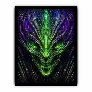 abstract alien wall art canvas futuristic green neon sci fi face fractal design modern decor