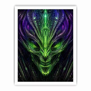 abstract alien wall art canvas futuristic green neon sci fi face fractal design modern decor