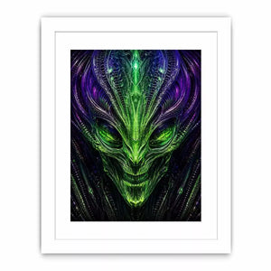 abstract alien wall art canvas futuristic green neon sci fi face fractal design modern decor