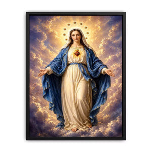 Classic Virgin Mary Sacred Heart Portrait with Heavenly Glow – Religious Wall Art Canvas