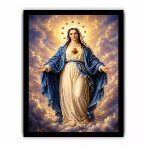 Classic Virgin Mary Sacred Heart Portrait with Heavenly Glow – Religious Wall Art Canvas