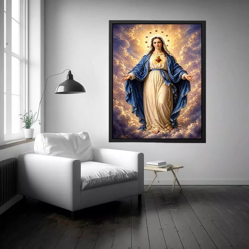 Classic Virgin Mary Sacred Heart Portrait with Heavenly Glow – Religious Wall Art Canvas