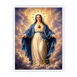 Classic Virgin Mary Sacred Heart Portrait with Heavenly Glow – Religious Wall Art Canvas