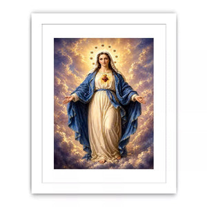 Classic Virgin Mary Sacred Heart Portrait with Heavenly Glow – Religious Wall Art Canvas