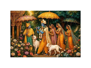 Krishna witth Gopis in virandavan